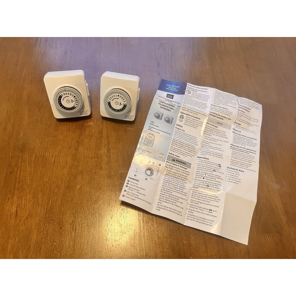 2 Pack 24-Hour Mechanical Timer 2 Outlet Indoor Plugs White - NEW